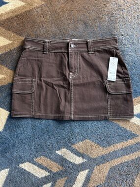 No Boundaries Brown Mini Skirt with Contrast Stitching